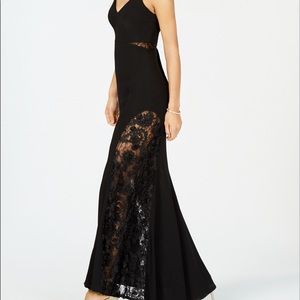 Betsy & Adam Black Lace-Inset Soutache Gown sz 4
